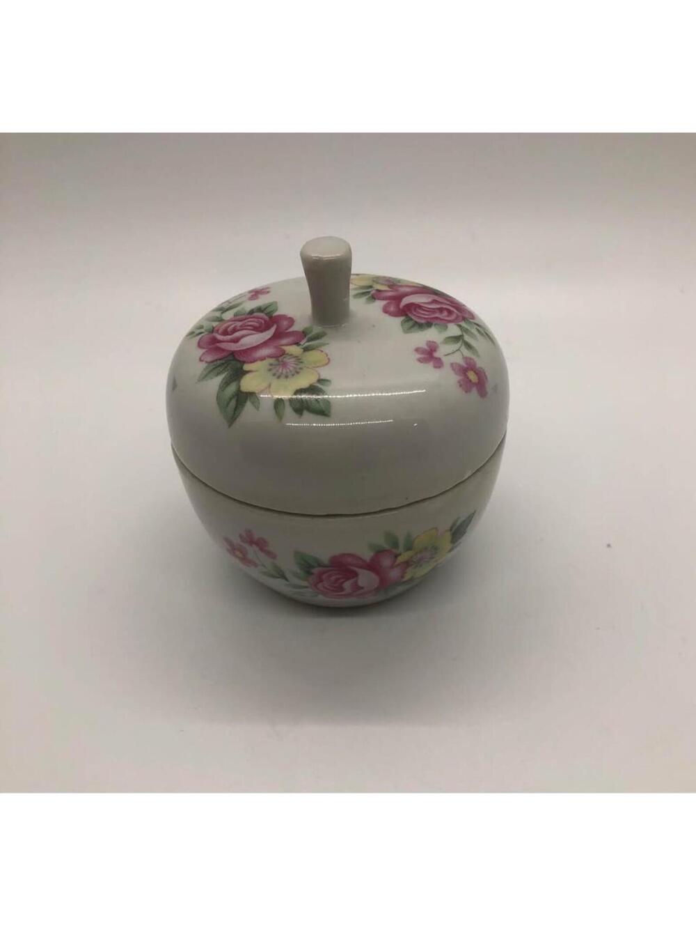 Vintage Apple pink & yellow Roses Trinket box